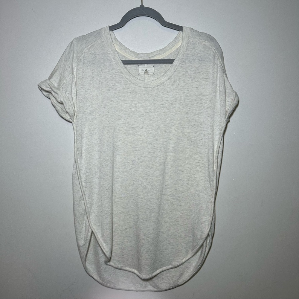 Lou & Grey Heather Oatmeal Folded Short Sleeve Rounded Bottom Size XS oversized